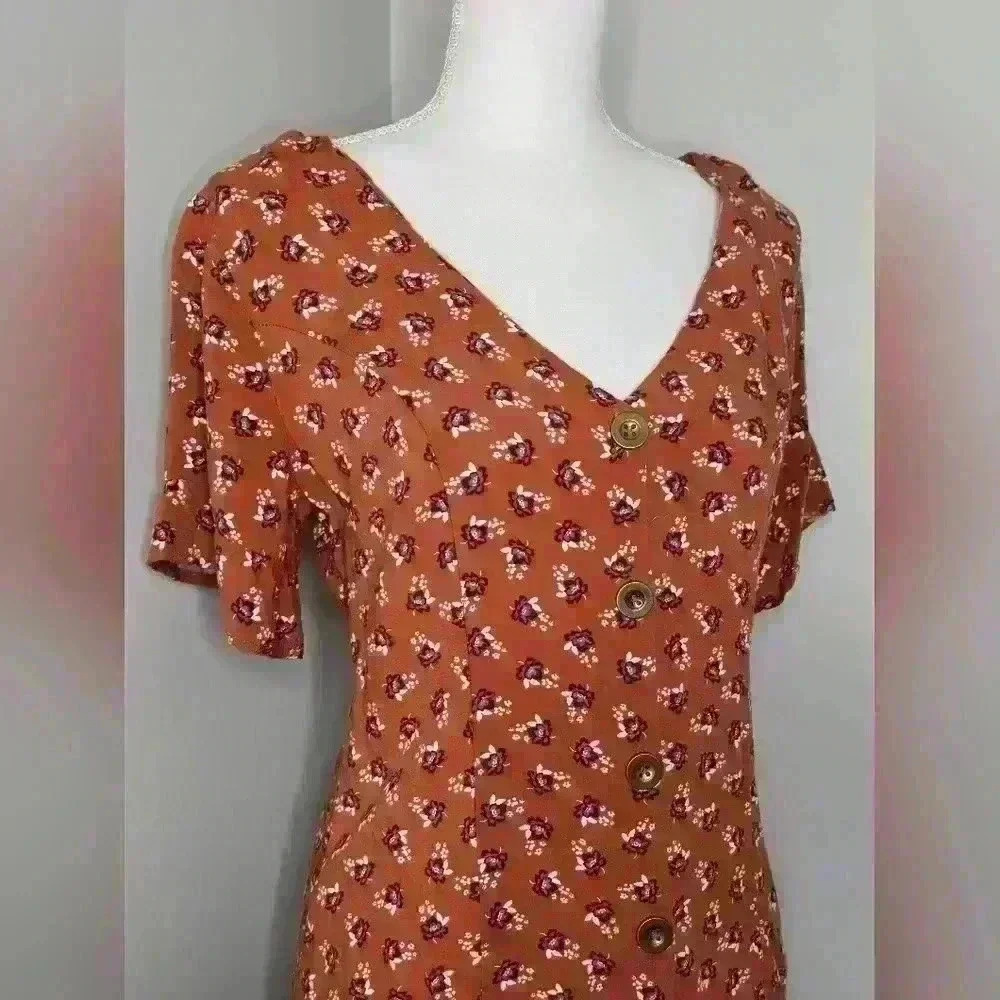 Wild Fable Rust Mini Foral Button-Down Dress - Picture 2 of 8
